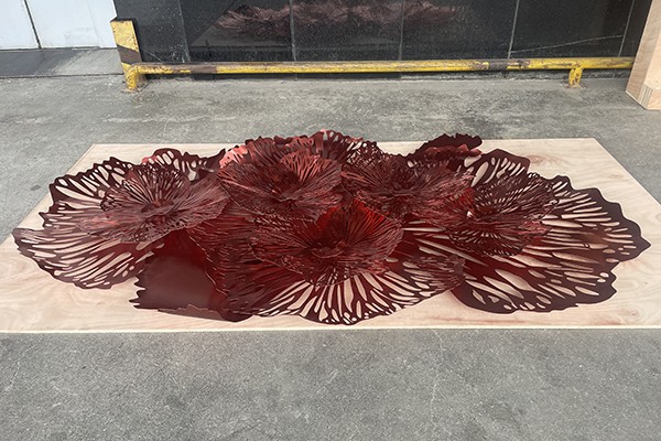 Custom Red Stainless Steel Floral Wall Sculpture – 3D Metal Flower Wall Decor  Custom Red Stainless Steel Floral Wall Sculpture – 3D Metal Flower Wall Decor
